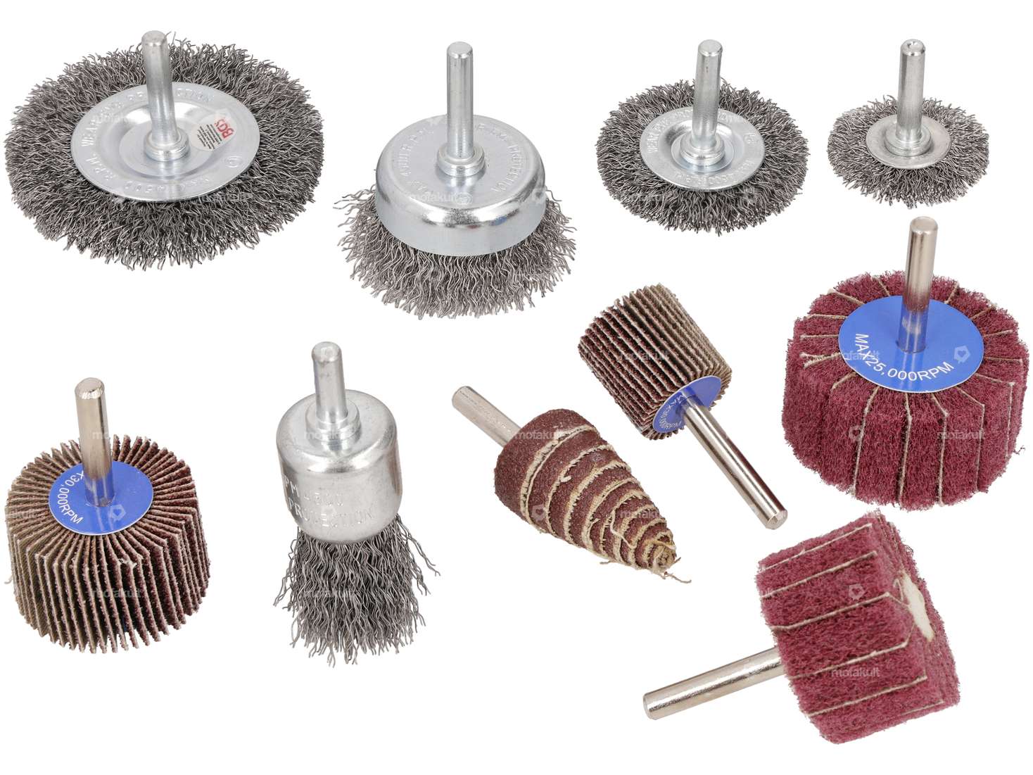 Brush & abrasive flap wheel set 10 pcs. Carousel Image 1