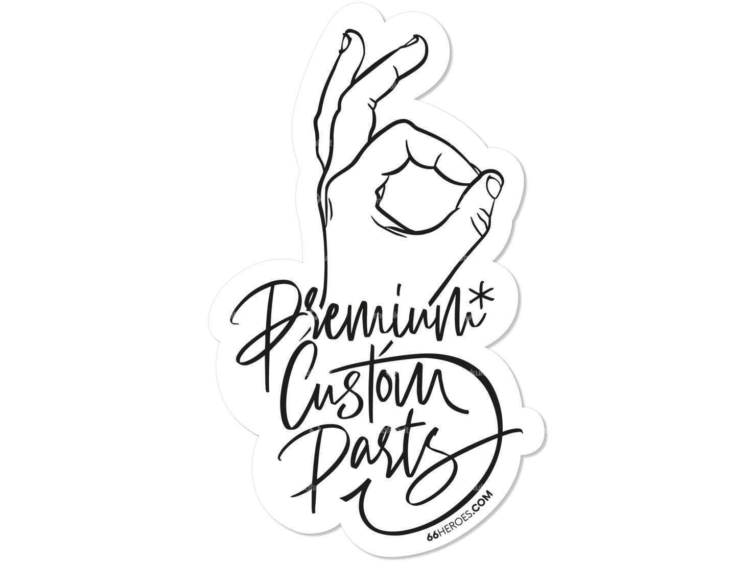 Sticker "66HEROES - Premium Custom Parts" 65 x 110 mm white Carousel Image 1
