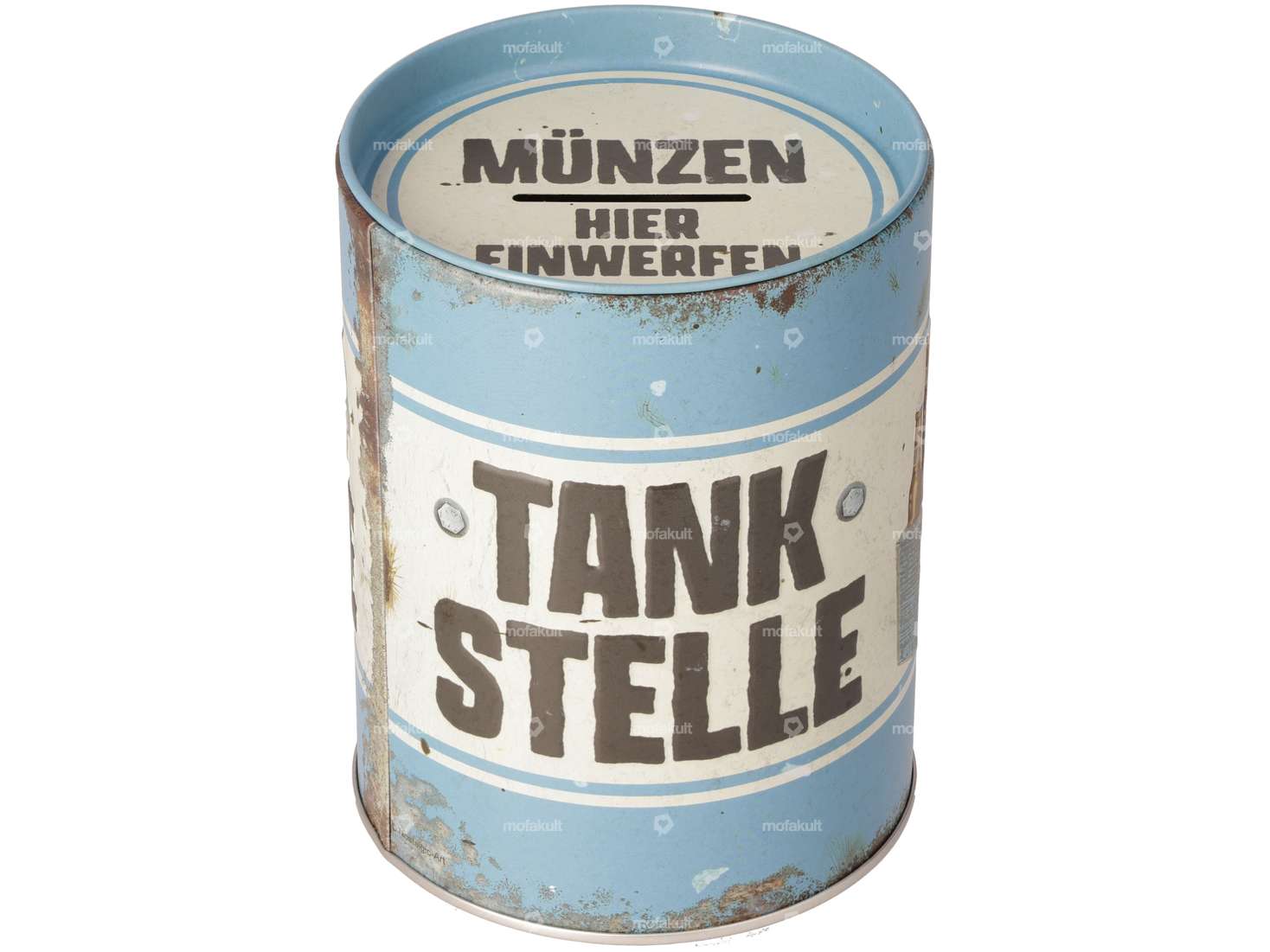 Nostalgic Art money box "TANKSTELLE" Ø 100 x 130 blue / rust look Carousel Image 1