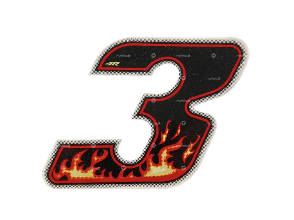 Sticker Number 3 Flame (height 65 mm) Carousel Image 1