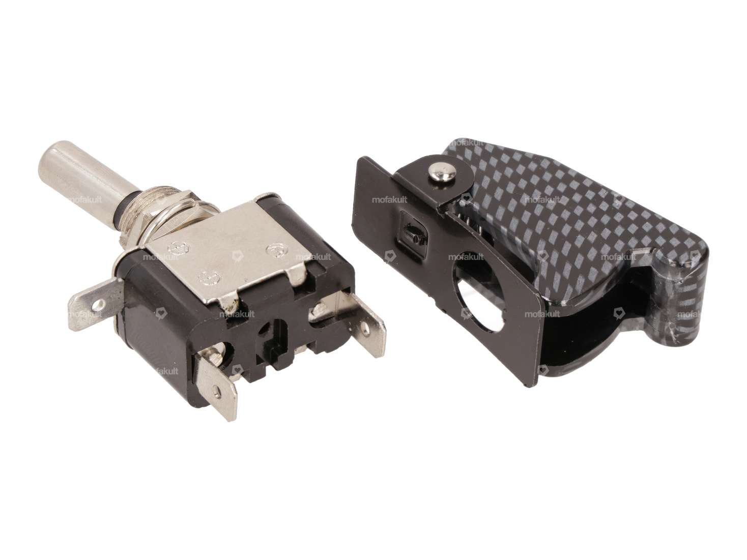 Toggle switch Carbon look safety cap & LED Carousel Image 2