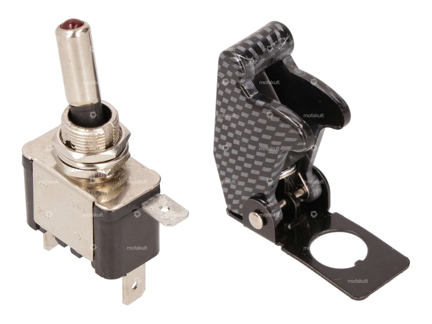 Toggle switch Carbon look safety cap & LED Carousel Image 1