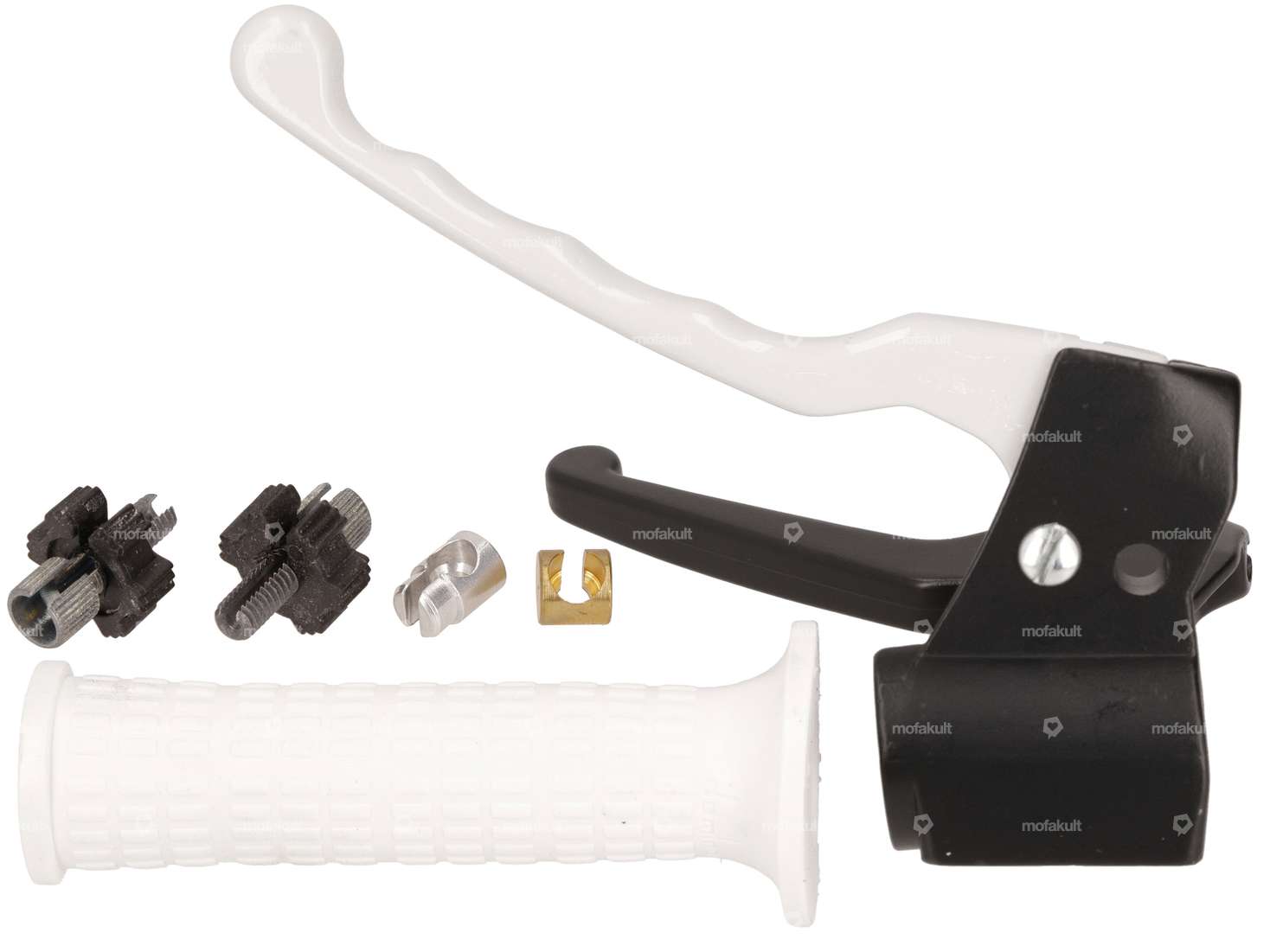 Domino brake lever set polygonal "original" white NOS | Piaggio Ciao PX, SI, Bravo Carousel Image 1