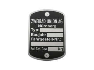 Type plate | Zweirad Union Type plate | Zweirad Union