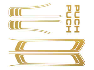swiing® revival Sticker Set for Tank & Frame, Gold PVC Backing Film | Puch Maxi S swiing® revival Sticker Set for Tank & Frame, Gold PVC Backing Film | Puch Maxi S